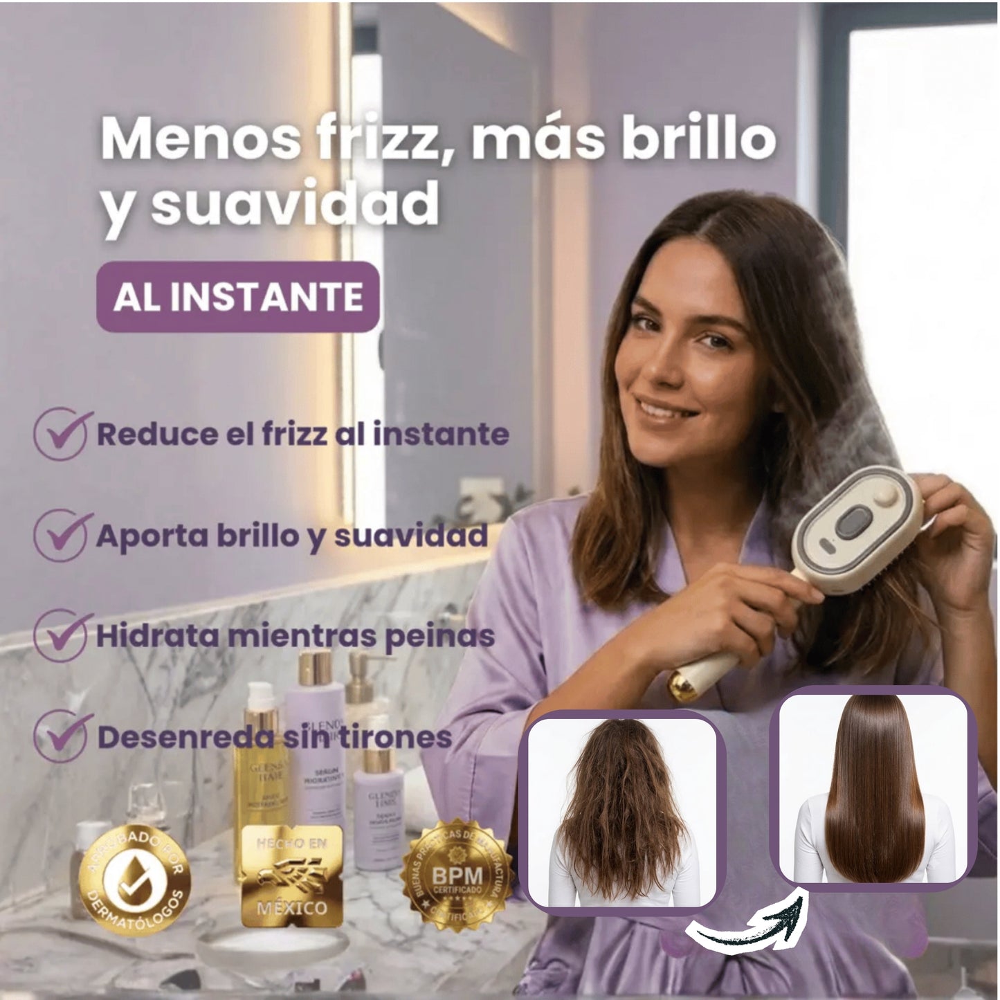 GLENDA HAIR® | Peina, alisa, hidrata y elimina el frizz al instante mientras disfrutas de un relajante masaje capilar