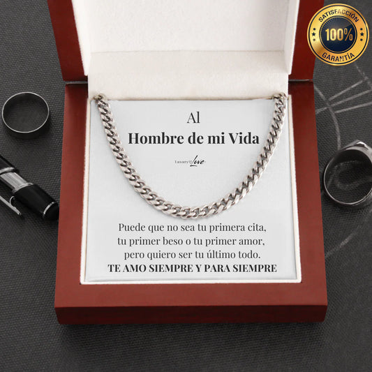 Collar Cuban Style® Plateado para mi Hombre (con carta dedicada y Caja con Luz)
