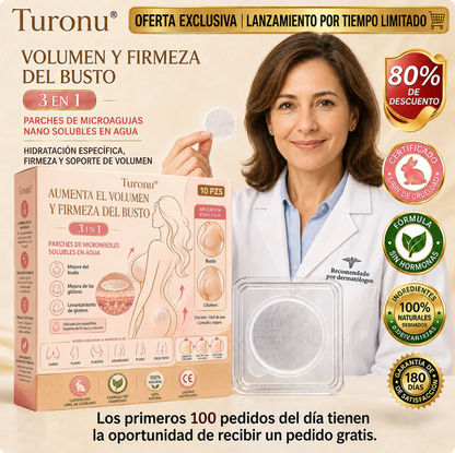 Tienda Oficial | Turonu® 2026 Parche de Nano-Microagujas Voluminizador y Reafirmante de pechos y glúteos  8-en-1 con Péptidos (Solo 1 hora al día, cambios visibles en 3 semanas)