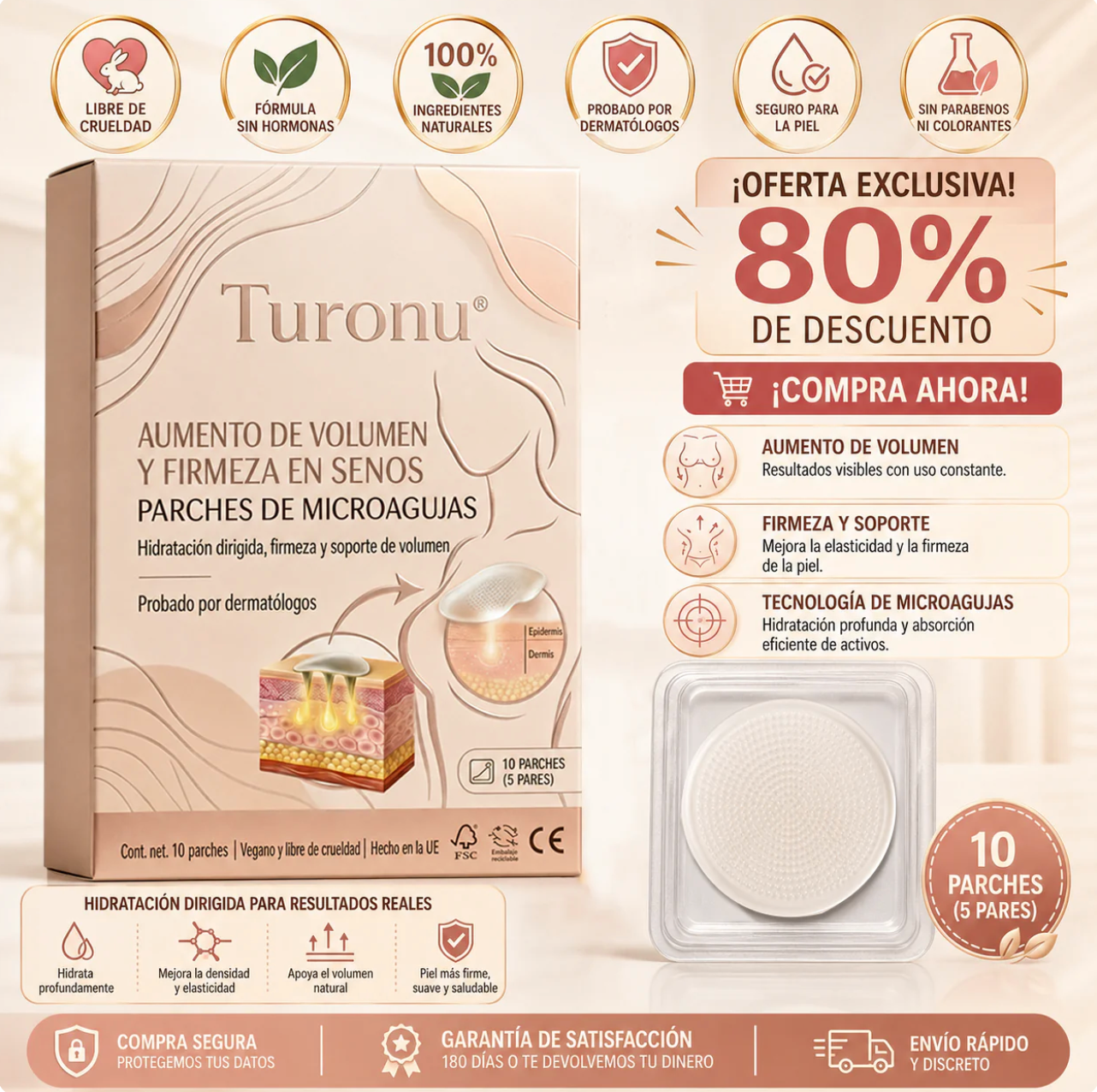 Tienda Oficial | Turonu® 2026 Parche de Nano-Microagujas Voluminizador y Reafirmante 8-en-1 con Péptidos Biomiméticos 3D + Ácido Hialurónico 🇲🇽 (Solo 1 hora al día, cambios visibles en 2 semanas)